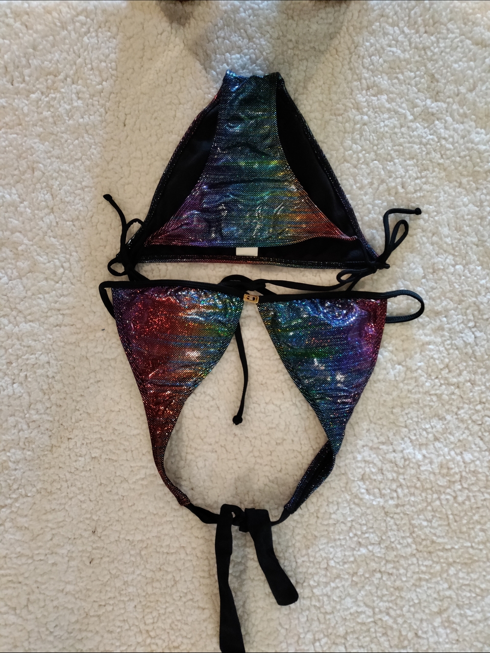 Guess Junior Rainbow Holographic Tie Bikini - Multicolor with Black Trim